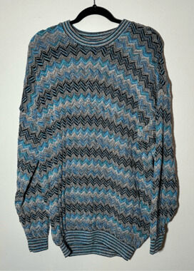 Vintage Tundra Canada Sweater Coogi Style Y2K Knit Blue & Gray Sz L